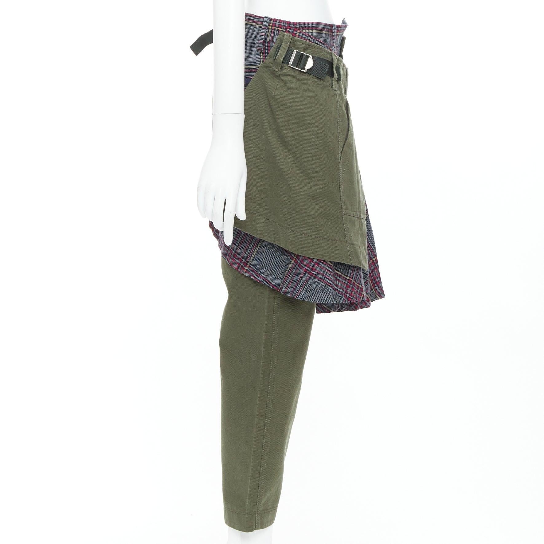 SACAI 2018 - Pantalon kilt à carreaux déconstruits en coton kaki JP2 M État moyen - En vente à Hong Kong, NT