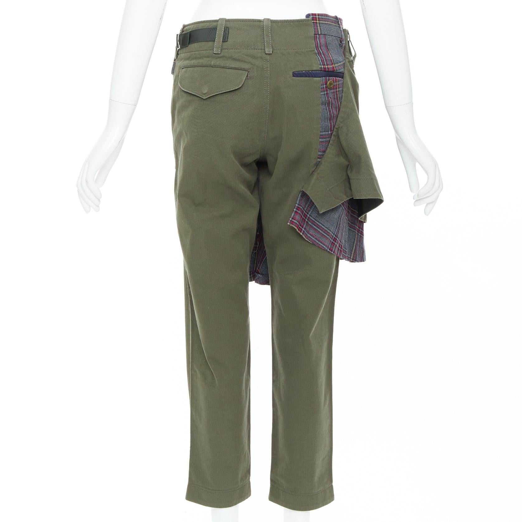 SACAI 2018 - Pantalon kilt à carreaux déconstruits en coton kaki JP2 M Pour femmes en vente