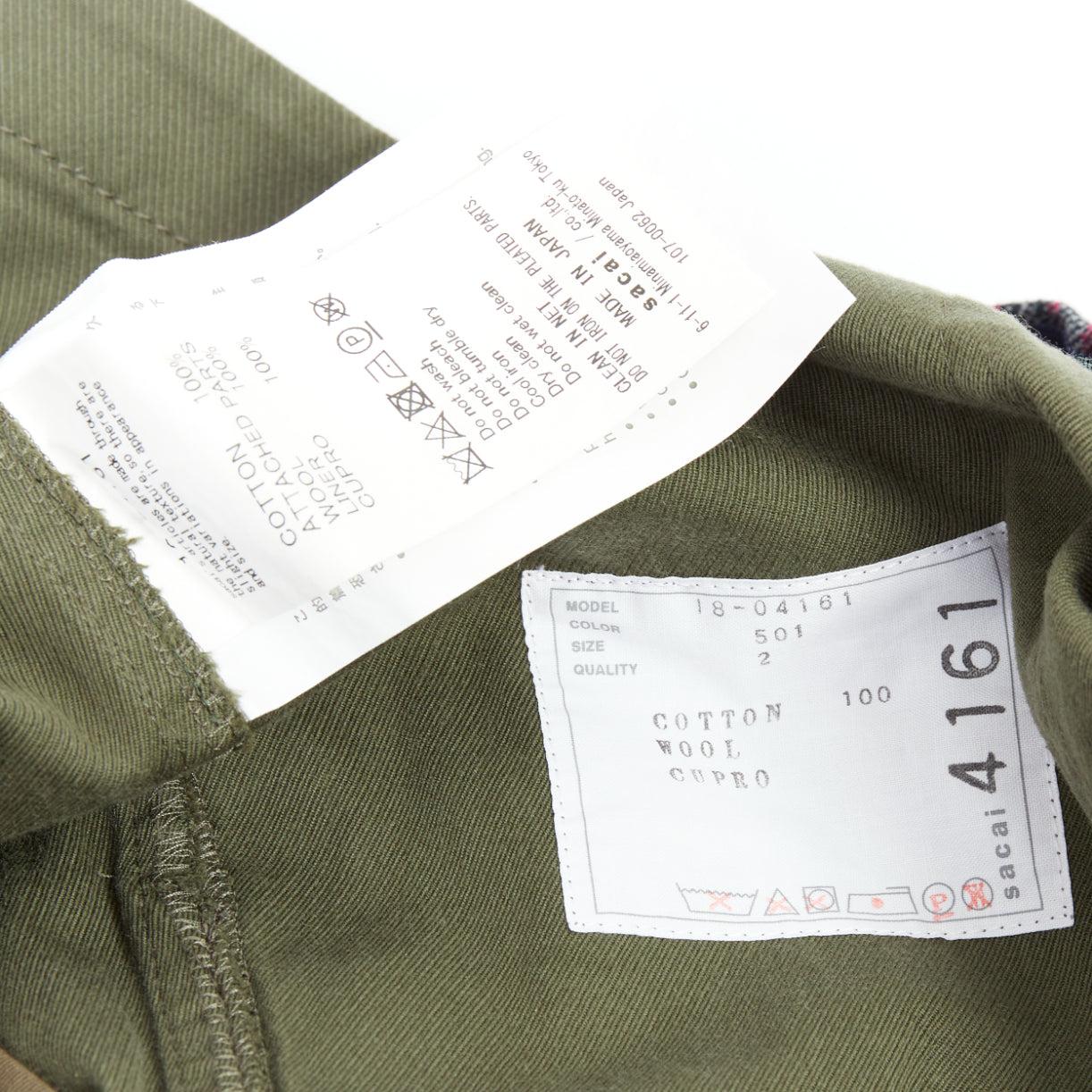 SACAI 2018 - Pantalon kilt à carreaux déconstruits en coton kaki JP2 M en vente 3
