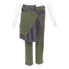 SACAI 2018 khaki cotton deconstructed check wool kilt pants JP2 M
