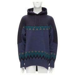 SACAI 2018 navy cotton blend fairisle knit sweater hyrid hoodie JP3 L