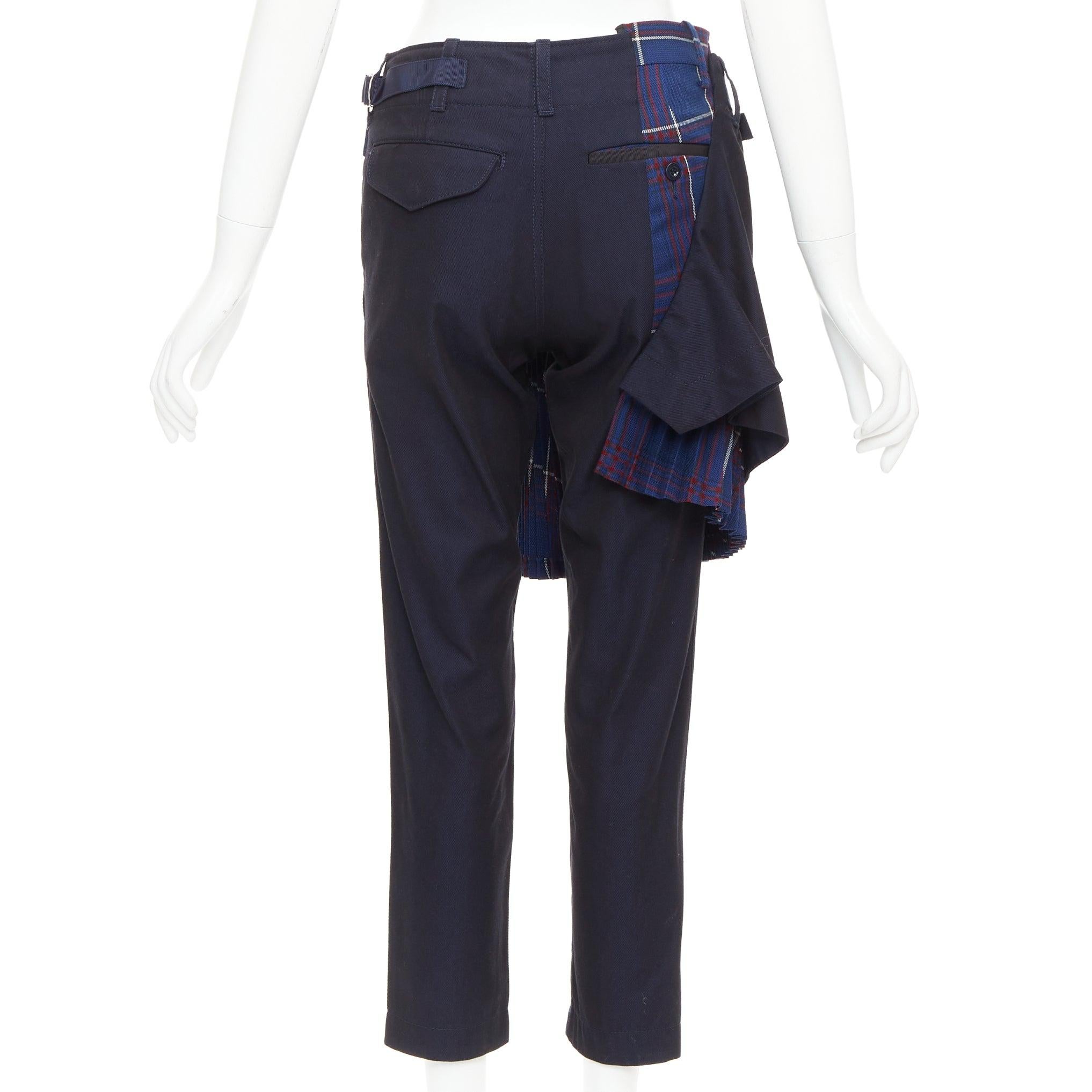 Women's SACAI 2018 red cotton wool blend plaid kilt deconstructed cropped pants JP1 S For Sale