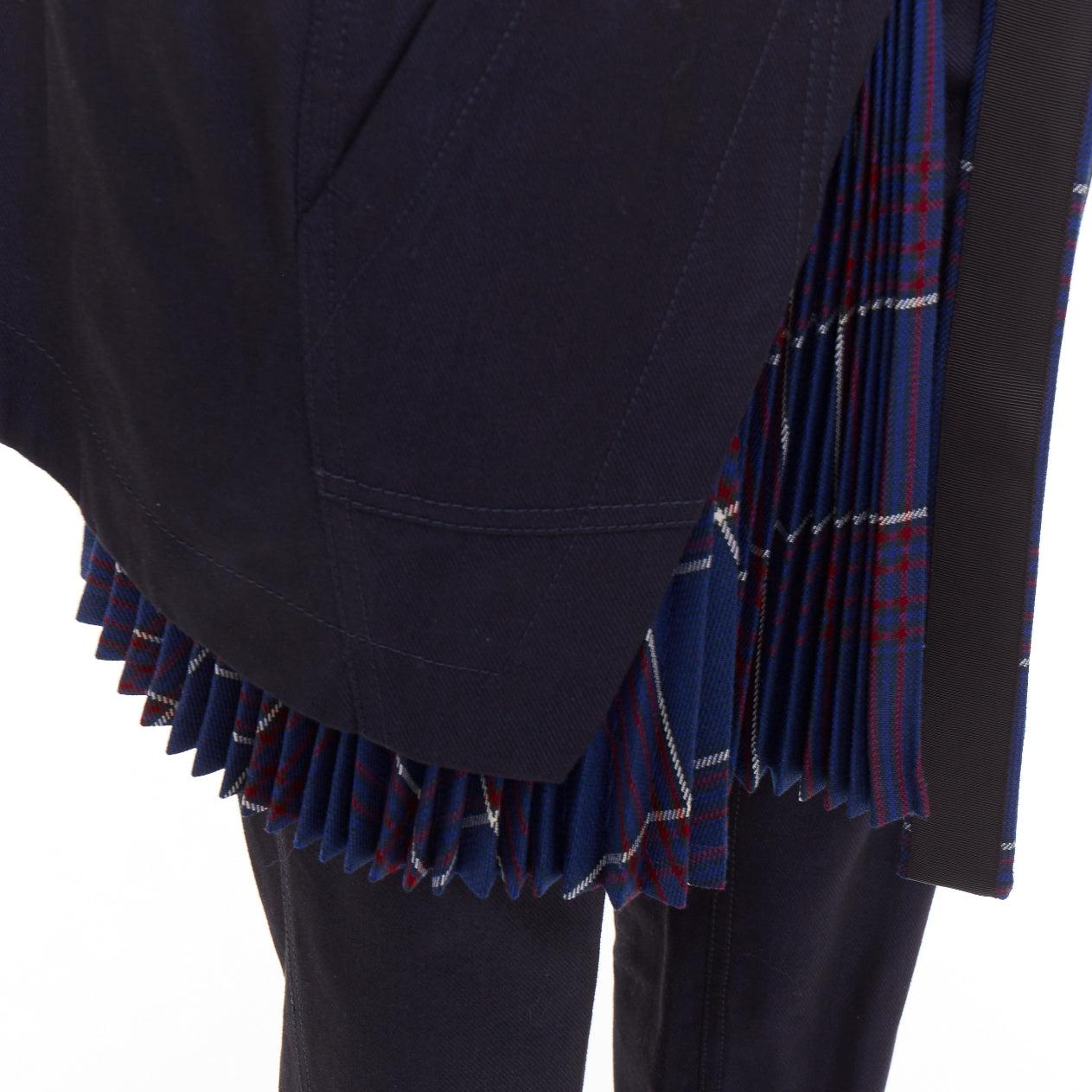 SACAI 2018 red cotton wool blend plaid kilt deconstructed cropped pants JP1 S For Sale 2