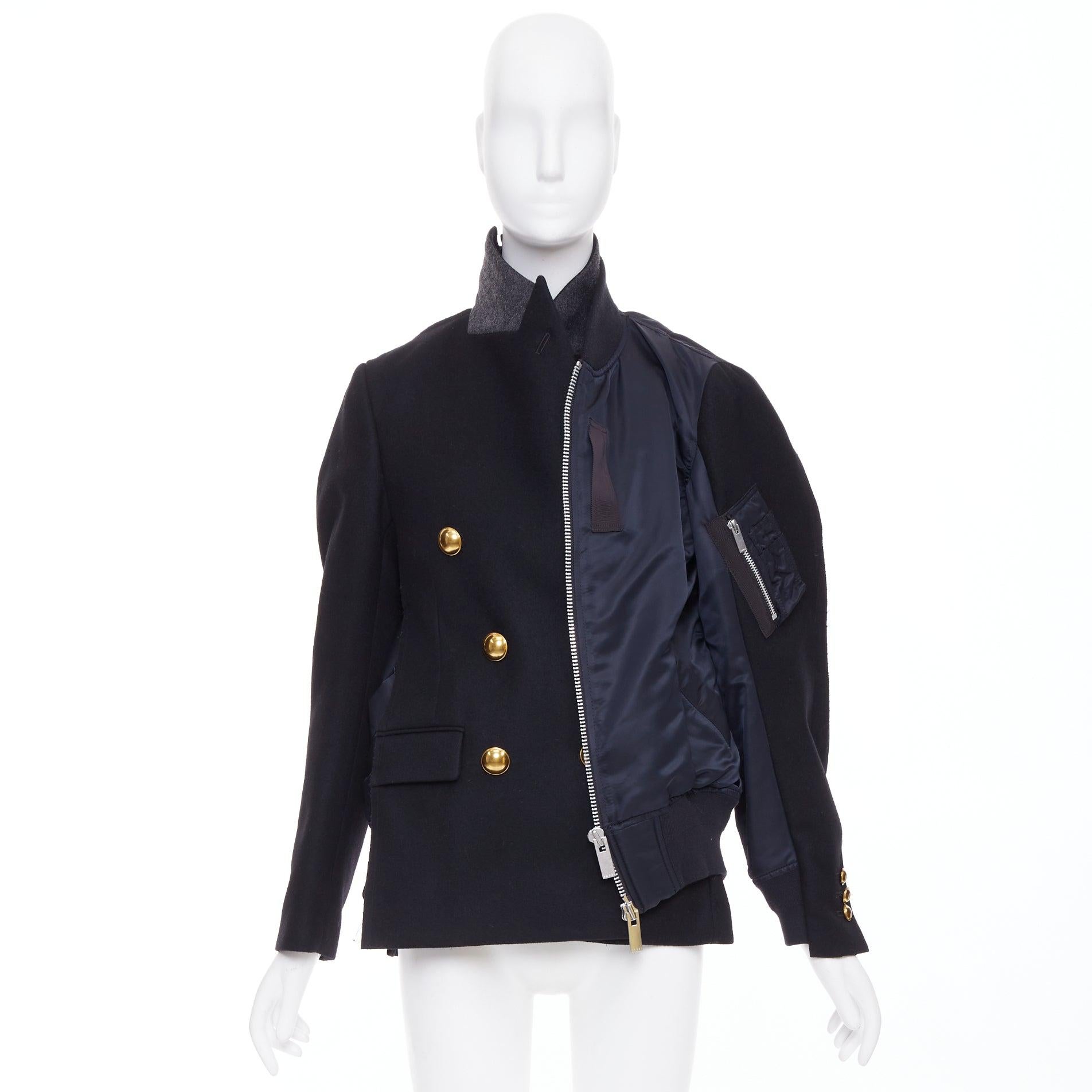 SACAI 2018 Passerella nero bottoni oro ibrido bomber blazer cappotto JP1 S in vendita 5
