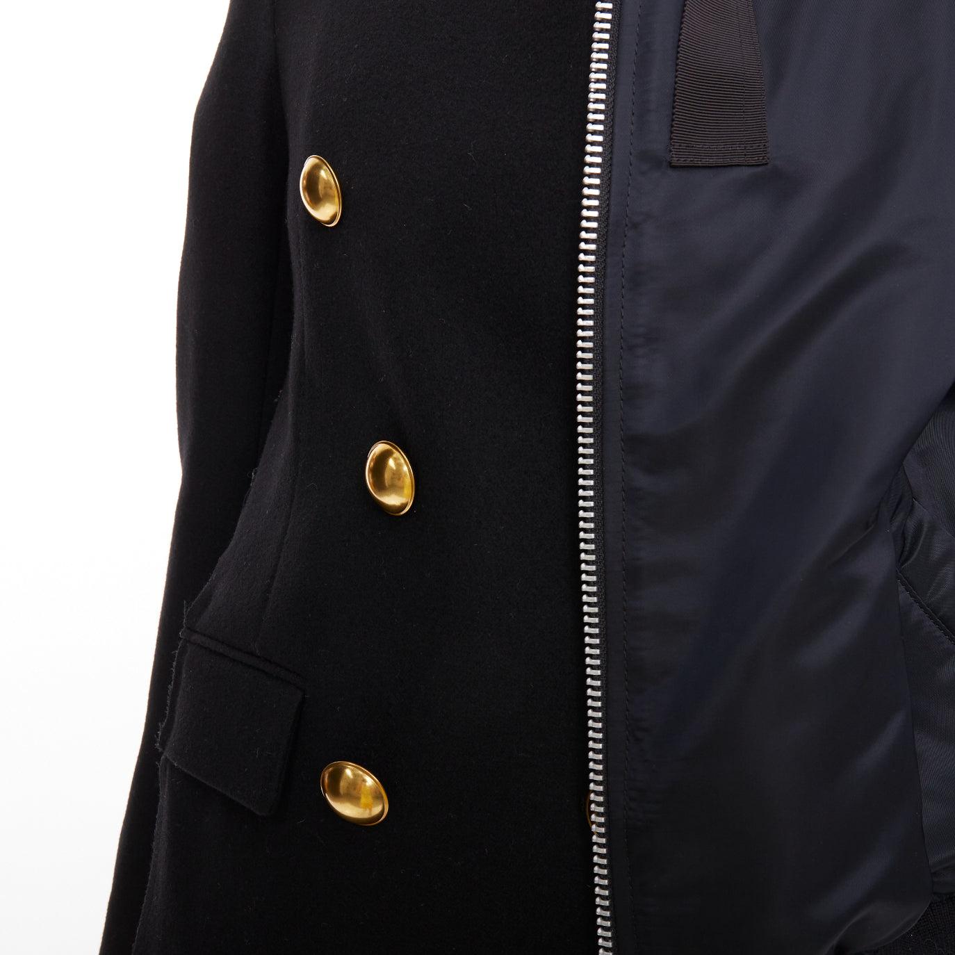 SACAI 2018 Passerella nero bottoni oro ibrido bomber blazer cappotto JP1 S
Riferimento: LAYU/A00093
Marchio: Sacai
Designer: Chitose Abe
Collezione: 2018
Materiale: Lana, misto
Colore: Nero, Oro
Modello: Tinta unita
Chiusura: zip
Fodera: Tessuto