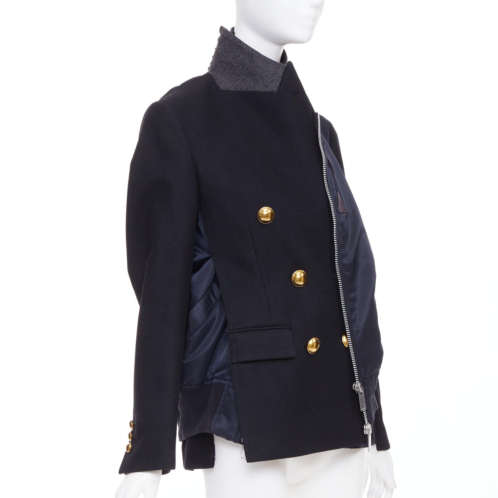 SACAI 2018 Passerella nero bottoni oro ibrido bomber blazer cappotto JP1 S In condizioni buone in vendita a Hong Kong, NT
