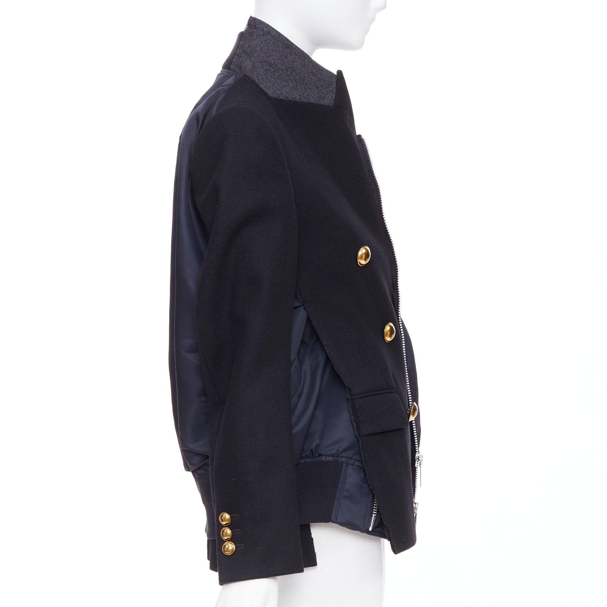 Donna SACAI 2018 Passerella nero bottoni oro ibrido bomber blazer cappotto JP1 S in vendita