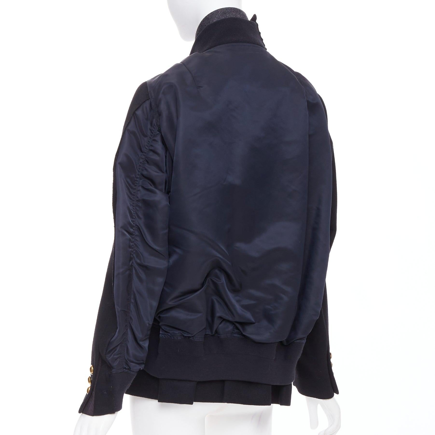 SACAI 2018 Passerella nero bottoni oro ibrido bomber blazer cappotto JP1 S in vendita 2