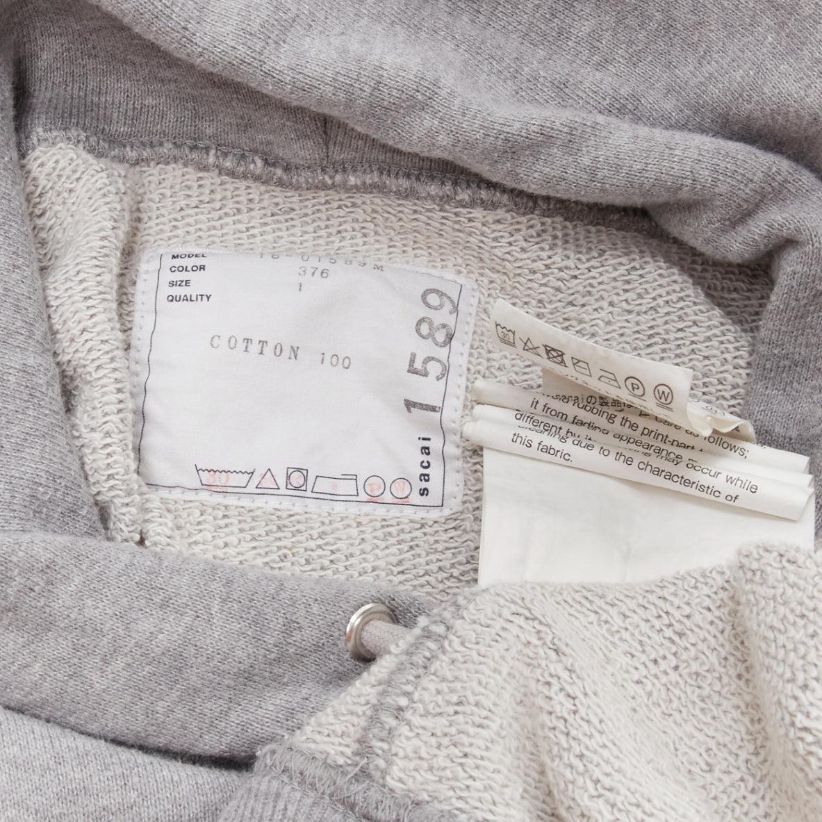 SACAI 2018 Stasis grey cotton slogan print hoodie sweatshirt JP1 S For Sale 3