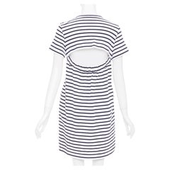 SACAI 2018 striped cut out back poplin panel asymmetric apparel dress JP2 M