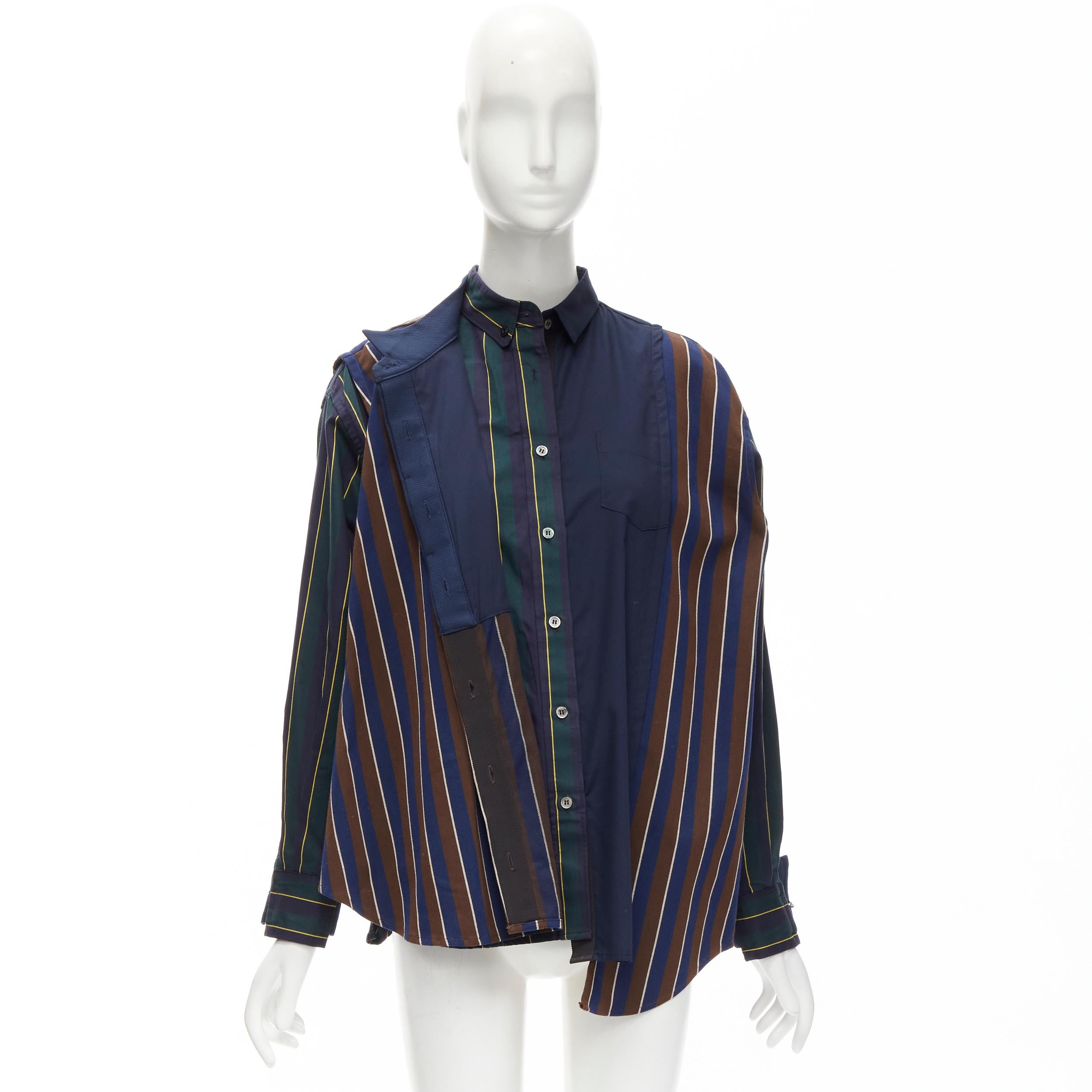 SACAI 2018 stripes deconstructed asymmetric layered button down shirt JP1 S For Sale 5