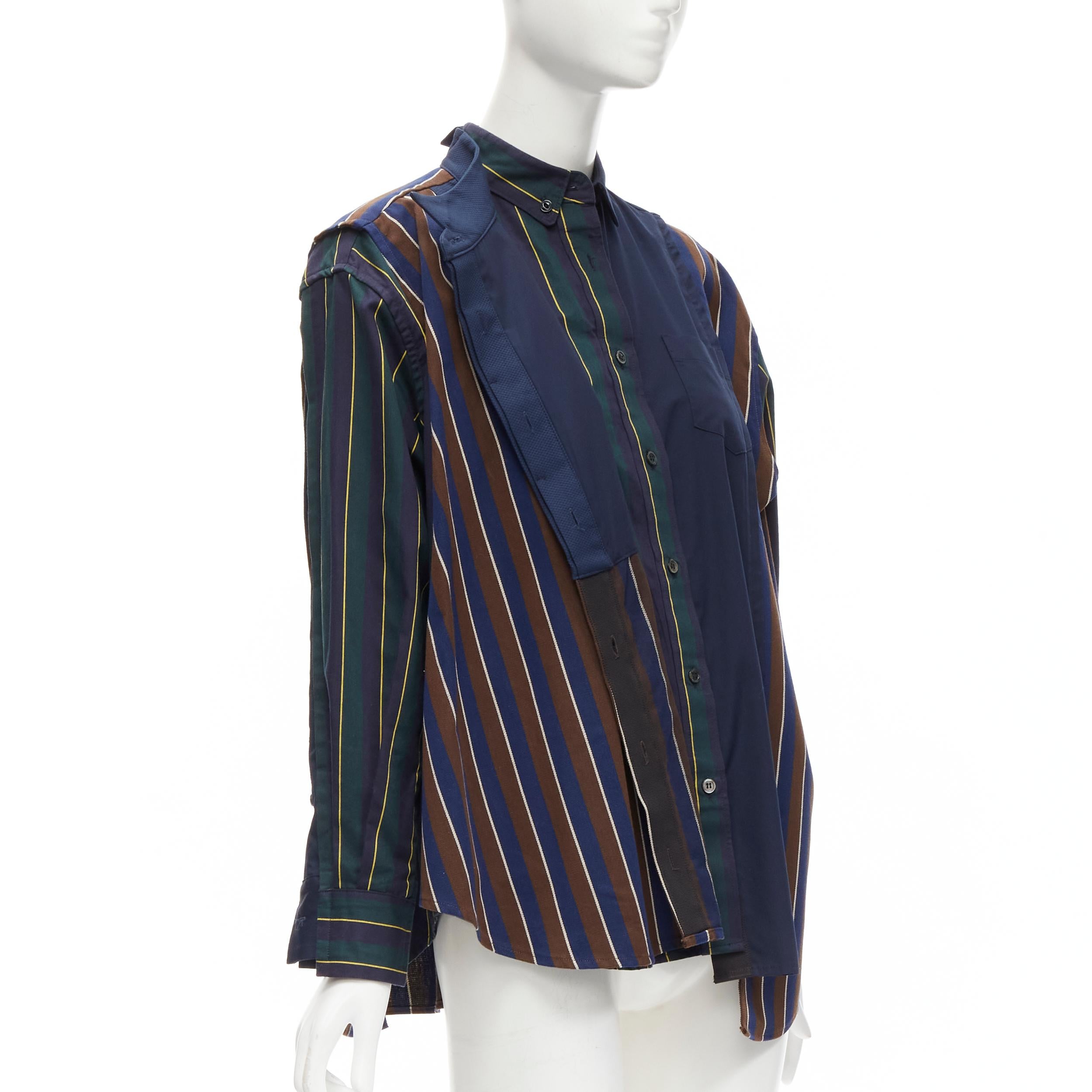 Black SACAI 2018 stripes deconstructed asymmetric layered button down shirt JP1 S For Sale