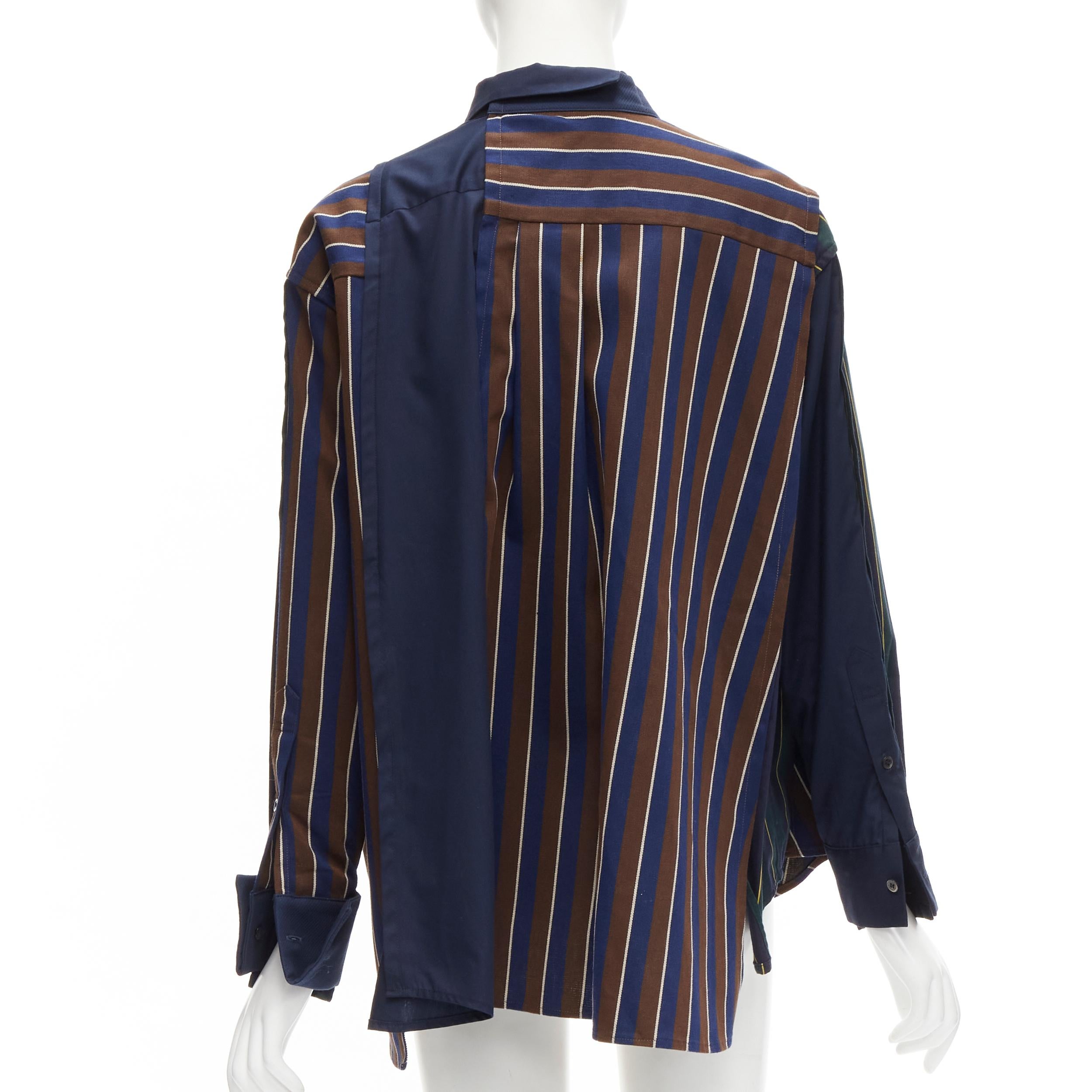 Women's SACAI 2018 stripes deconstructed asymmetric layered button down shirt JP1 S For Sale
