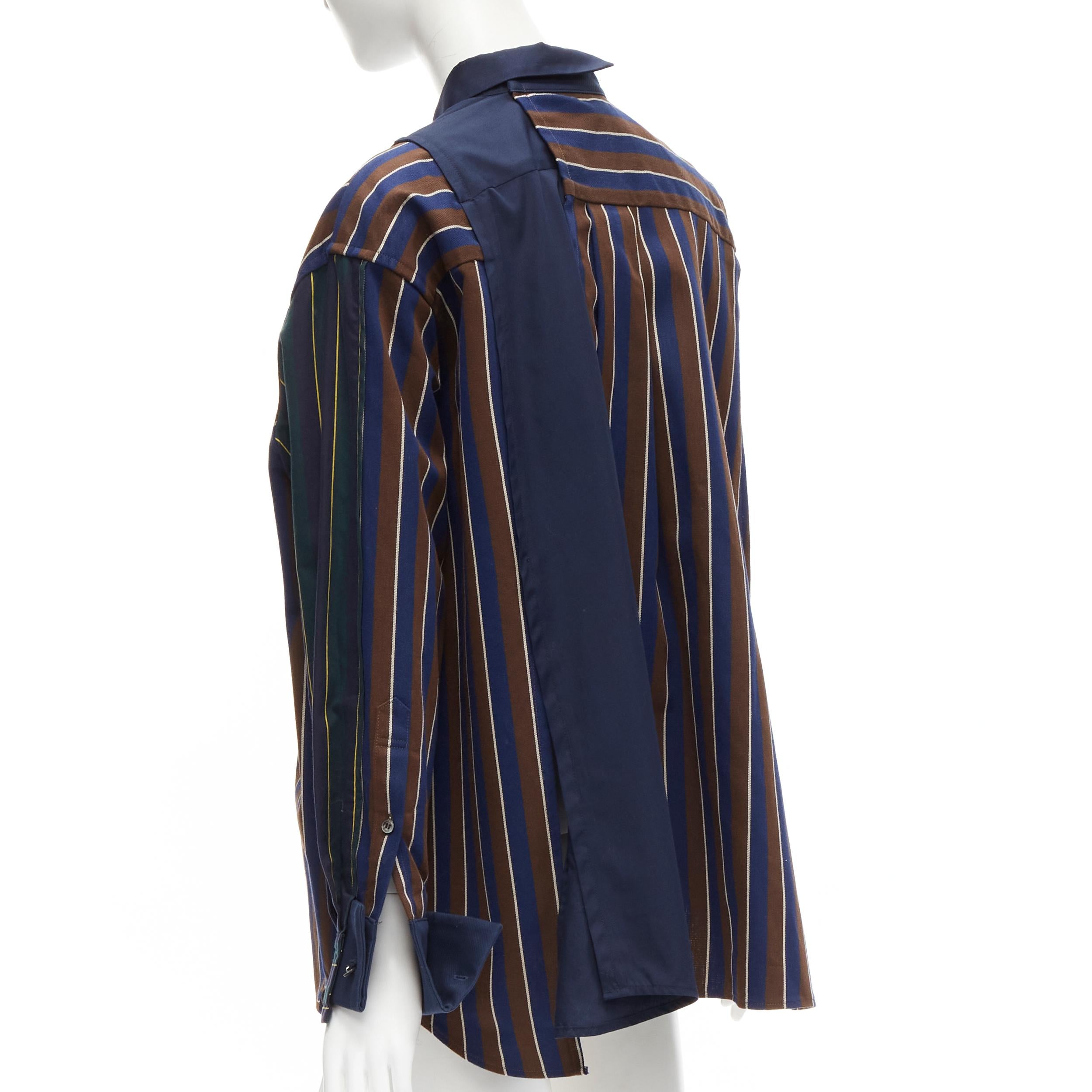 SACAI 2018 stripes deconstructed asymmetric layered button down shirt JP1 S For Sale 1