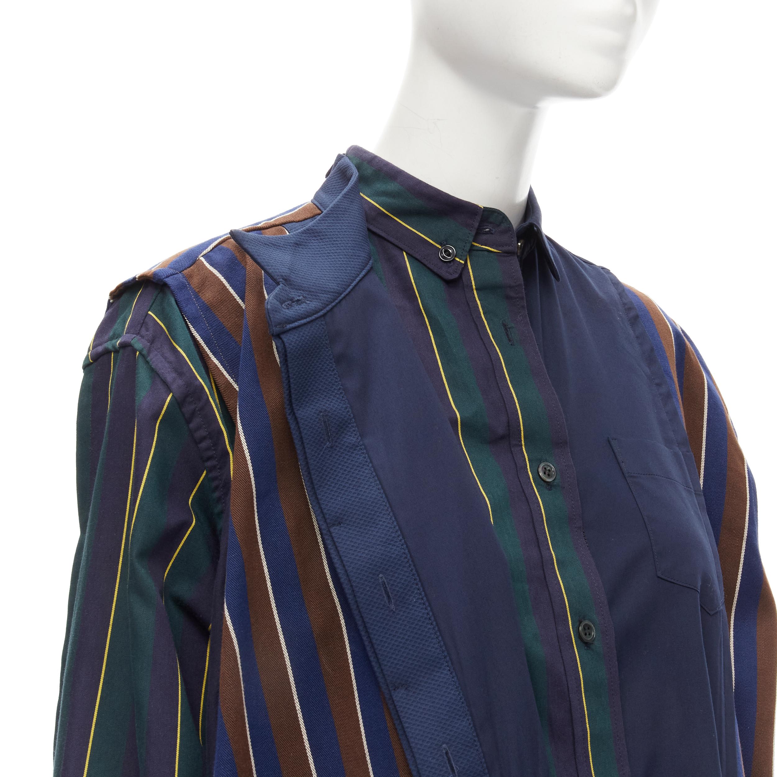 SACAI 2018 stripes deconstructed asymmetric layered button down shirt JP1 S For Sale 2