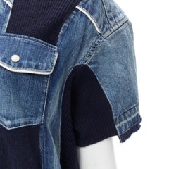 SACAI 2018 washed denim knit insert belted skirt dress JP3 L