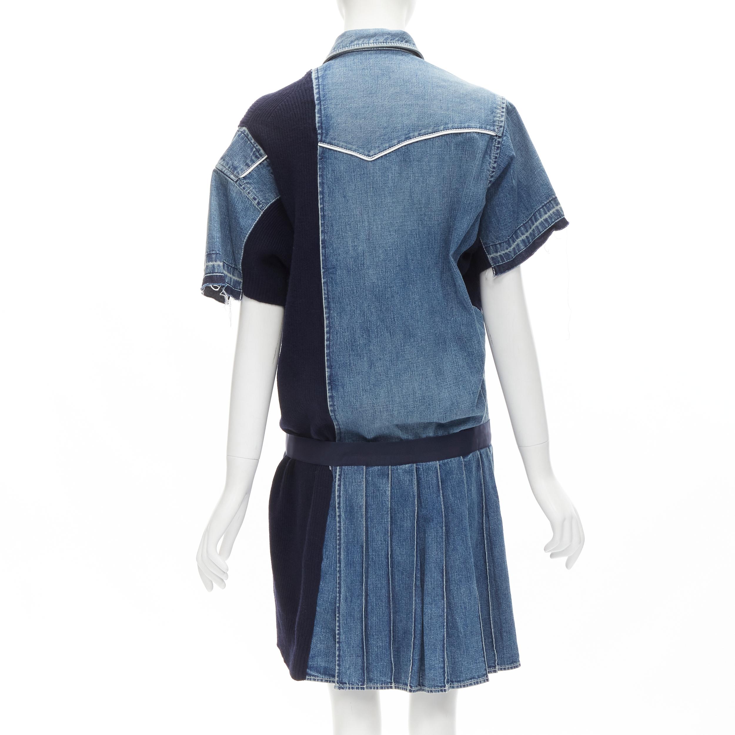 Gray SACAI 2018 washed denim knit insert belted skirt dress JP3 L For Sale