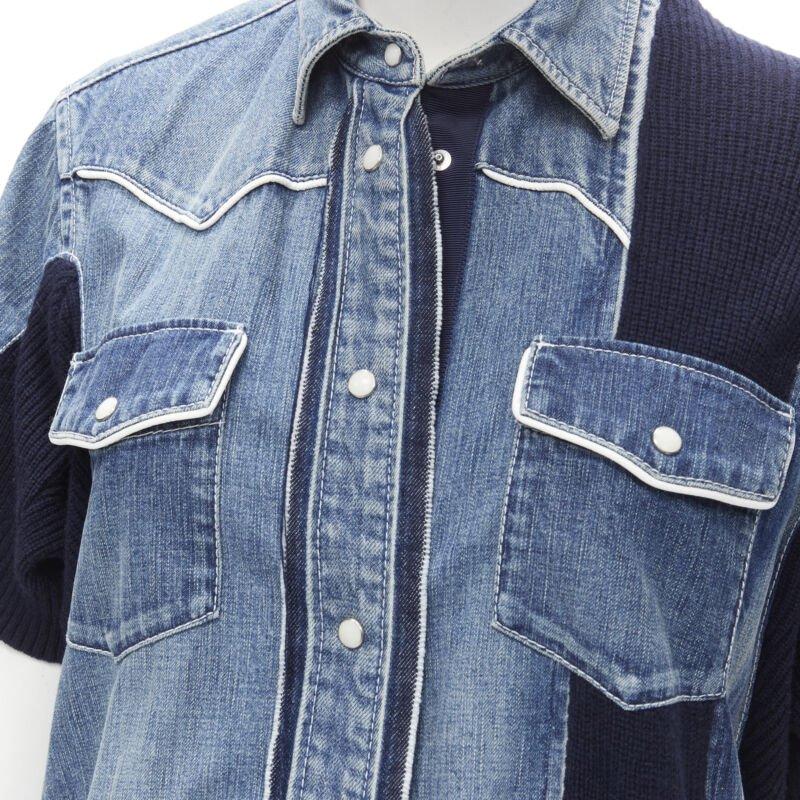 SACAI 2018 washed denim knit insert belted skirt dress JP3 L For Sale 2