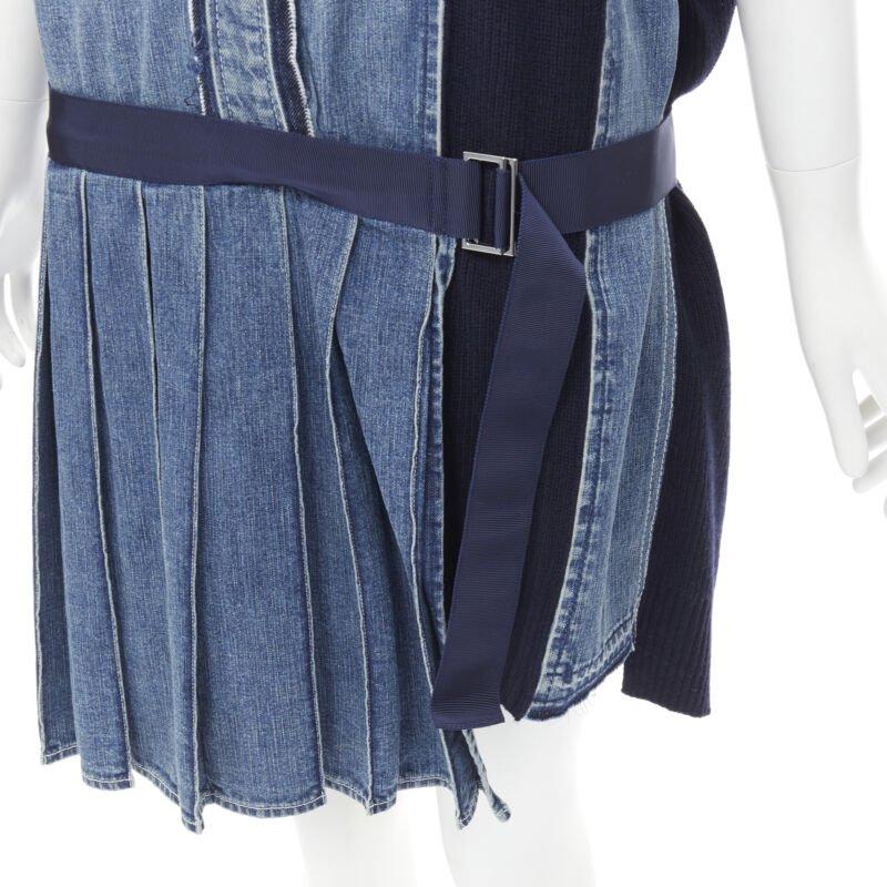 SACAI 2018 washed denim knit insert belted skirt dress JP3 L For Sale 3