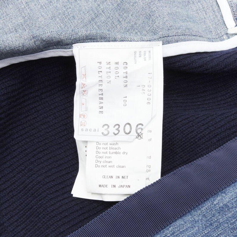 SACAI 2018 washed denim knit insert belted skirt dress JP3 L For Sale 4