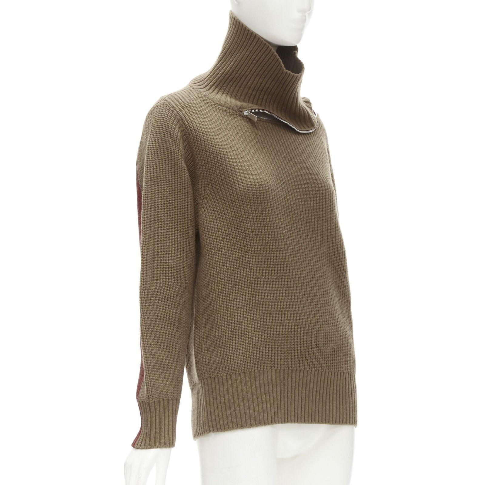 SACAI 2019 100% wool brown zip collar red striped back turtleneck sweater JP1 S In Excellent Condition In Hong Kong, NT