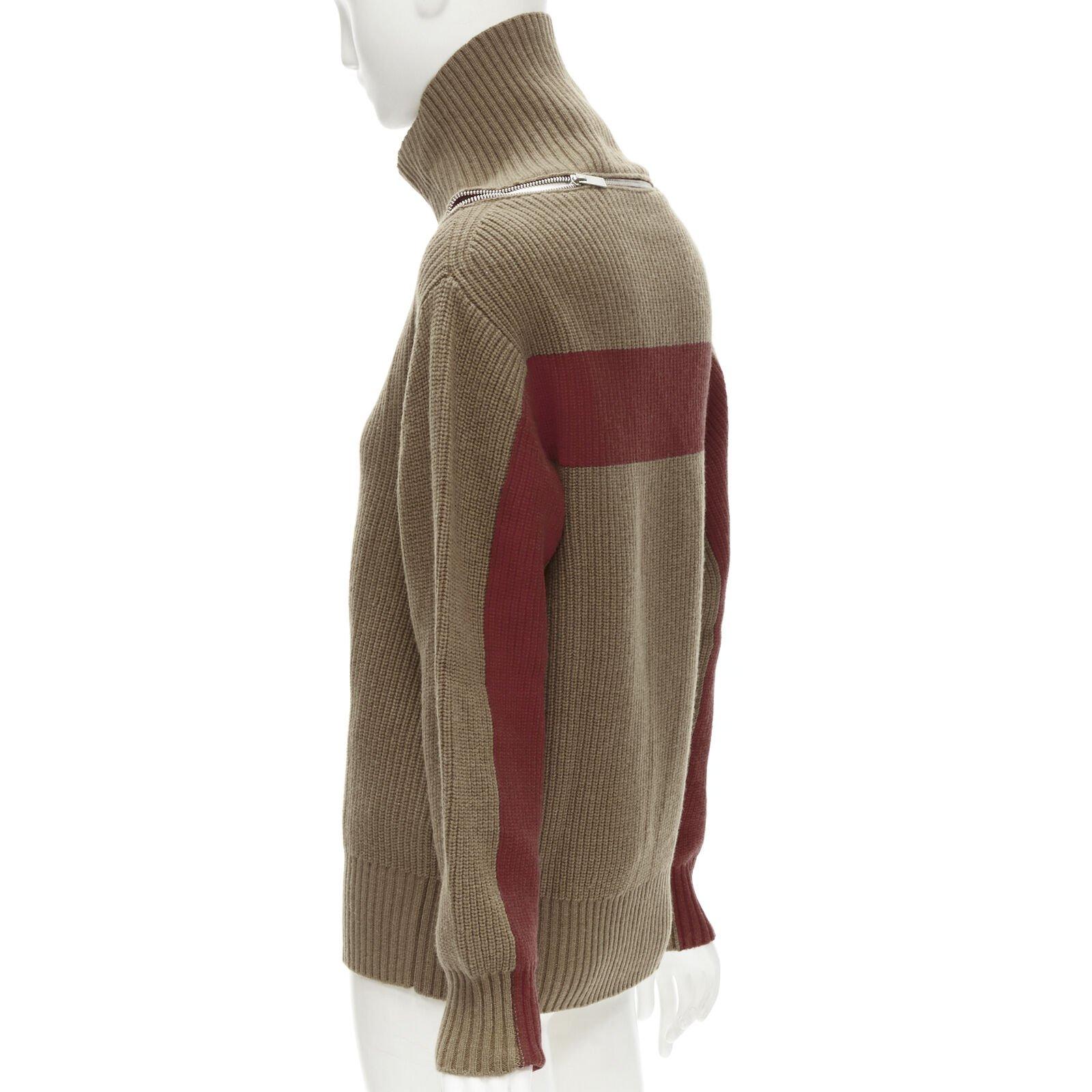 SACAI 2019 100% wool brown zip collar red striped back turtleneck sweater JP1 S 1