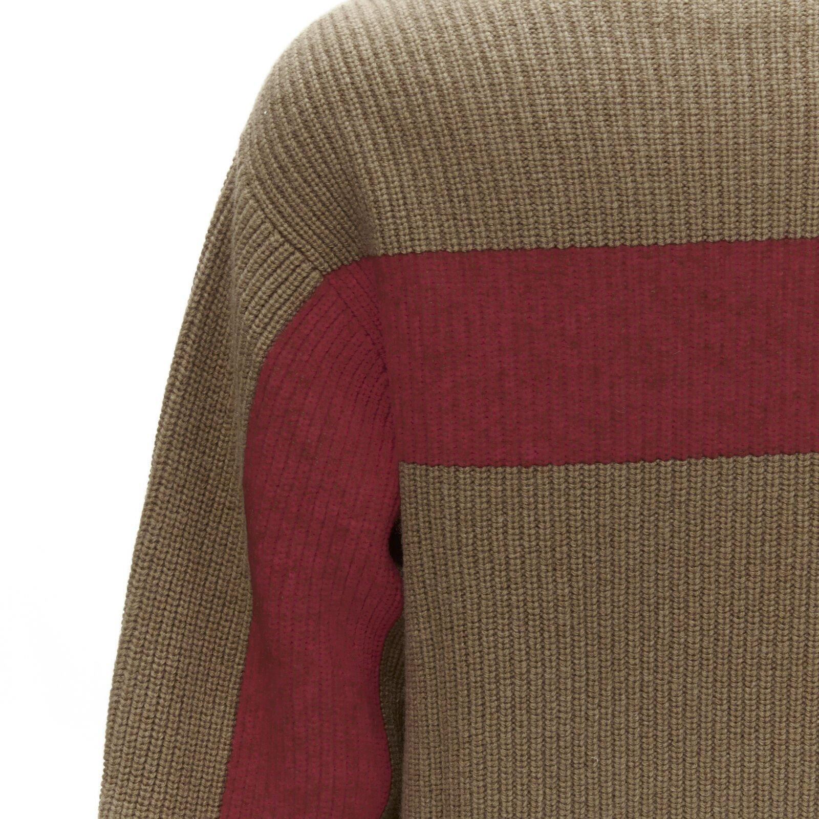 SACAI 2019 100% wool brown zip collar red striped back turtleneck sweater JP1 S 2