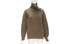 SACAI 2019 100% wool brown zip collar red striped back turtleneck sweater JP1 S