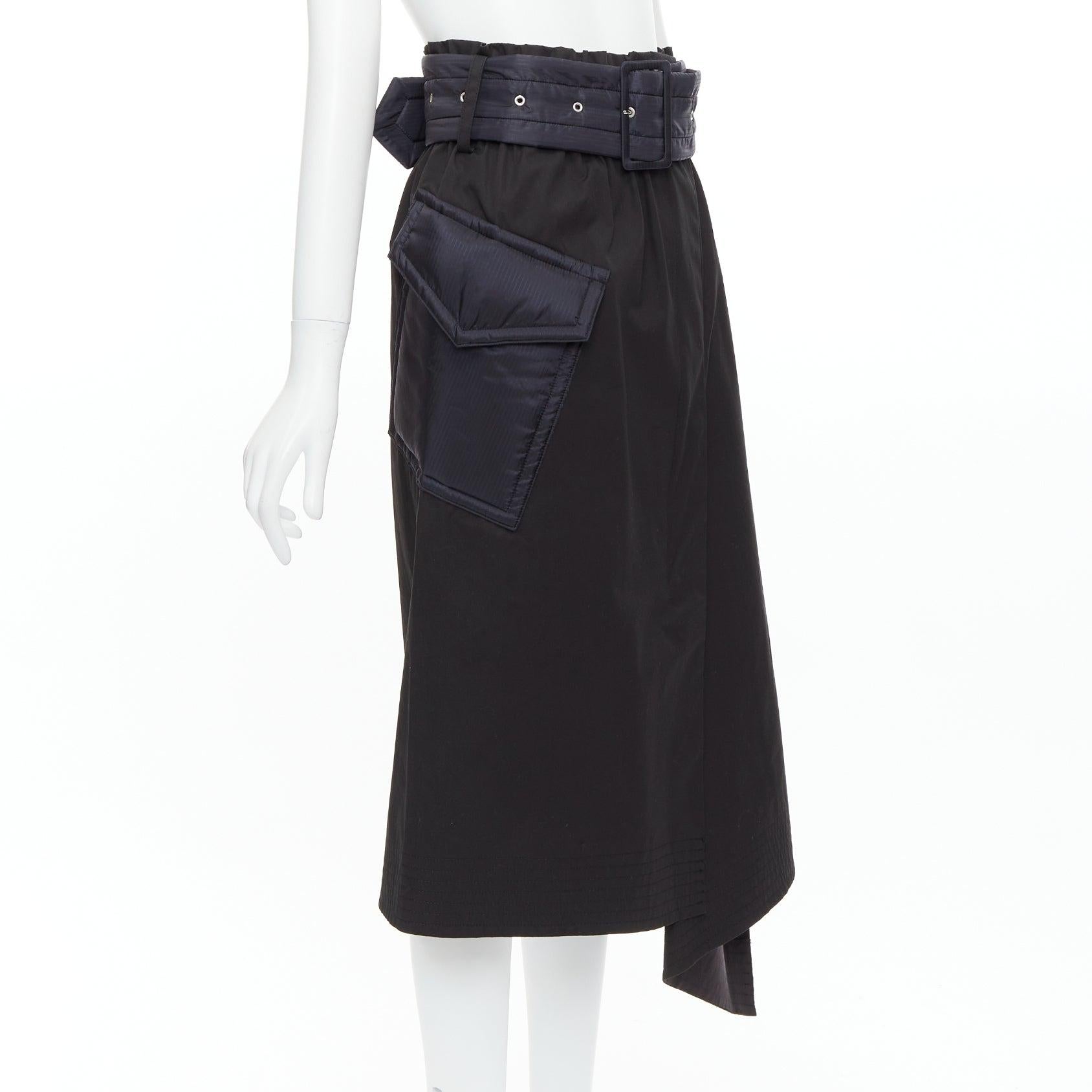 Black SACAI 2019 black cotton nylon padded pocket asymmetric belted skirt JP1 S For Sale