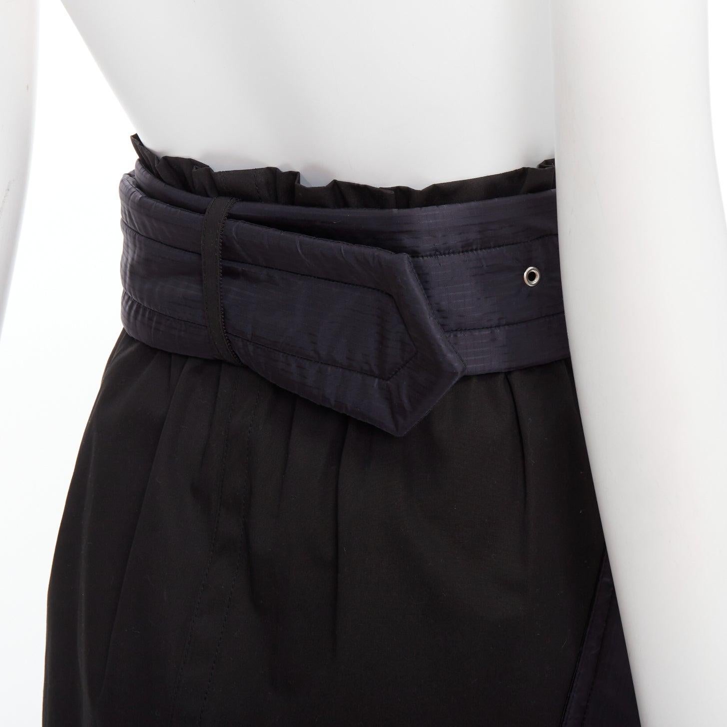 SACAI 2019 black cotton nylon padded pocket asymmetric belted skirt JP1 S For Sale 2