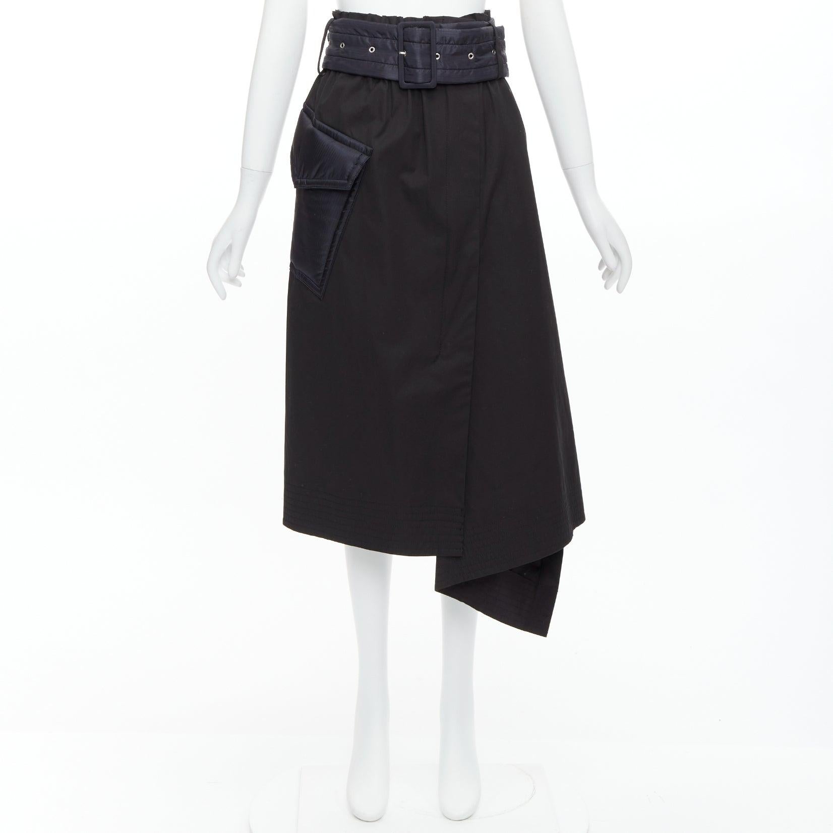 SACAI 2019 black cotton nylon padded pocket asymmetric belted skirt JP1 S For Sale 4
