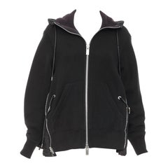 SACAI 2019 coton mélangé nylon garni zip latéral sweat à capuche hybride déconstruit JP2 M