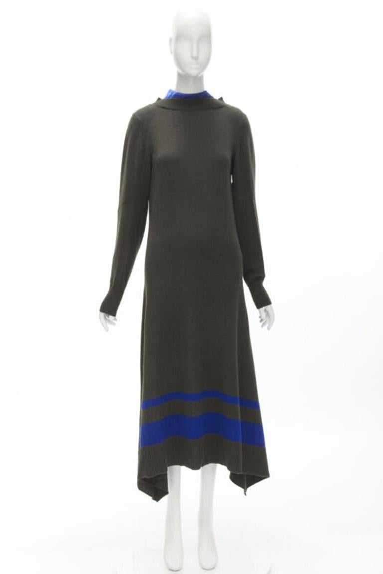 SACAI 2019 verde oscuro lana rayas dobladillo viscosa blusa espalda vestido midi JP3 L en venta 6