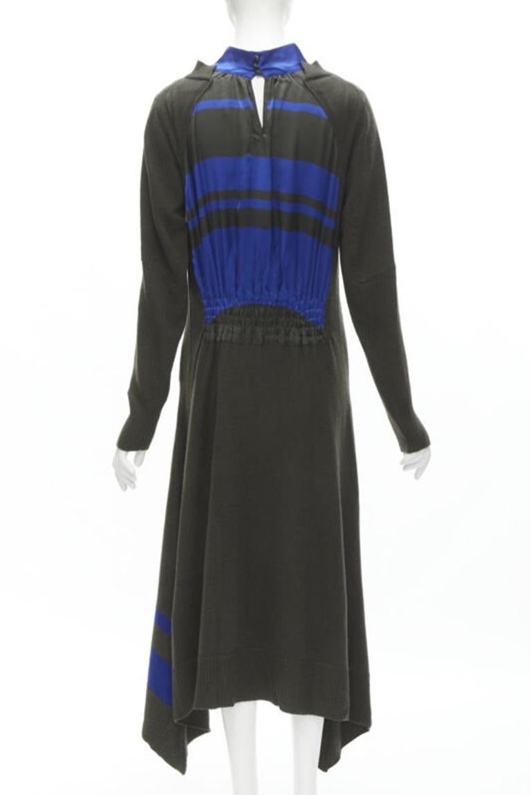 De las mujeres SACAI 2019 verde oscuro lana rayas dobladillo viscosa blusa espalda vestido midi JP3 L en venta