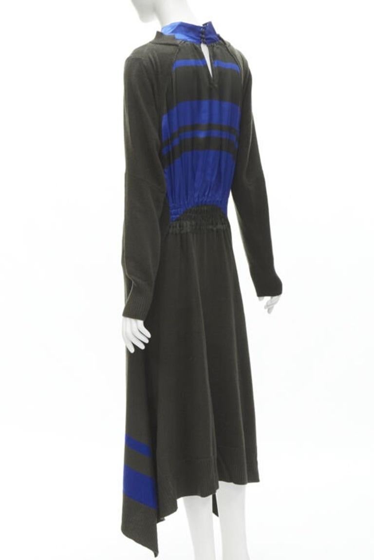 SACAI 2019 verde oscuro lana rayas dobladillo viscosa blusa espalda vestido midi JP3 L en venta 1