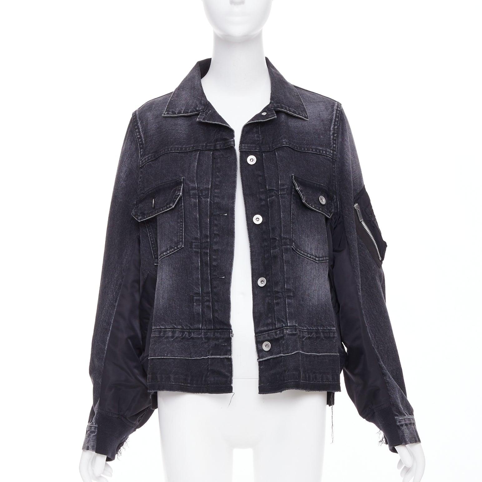 Noir SACAI 2019 gris lavé coton mélangé denim noir nylon hybride veste JP2 M en vente