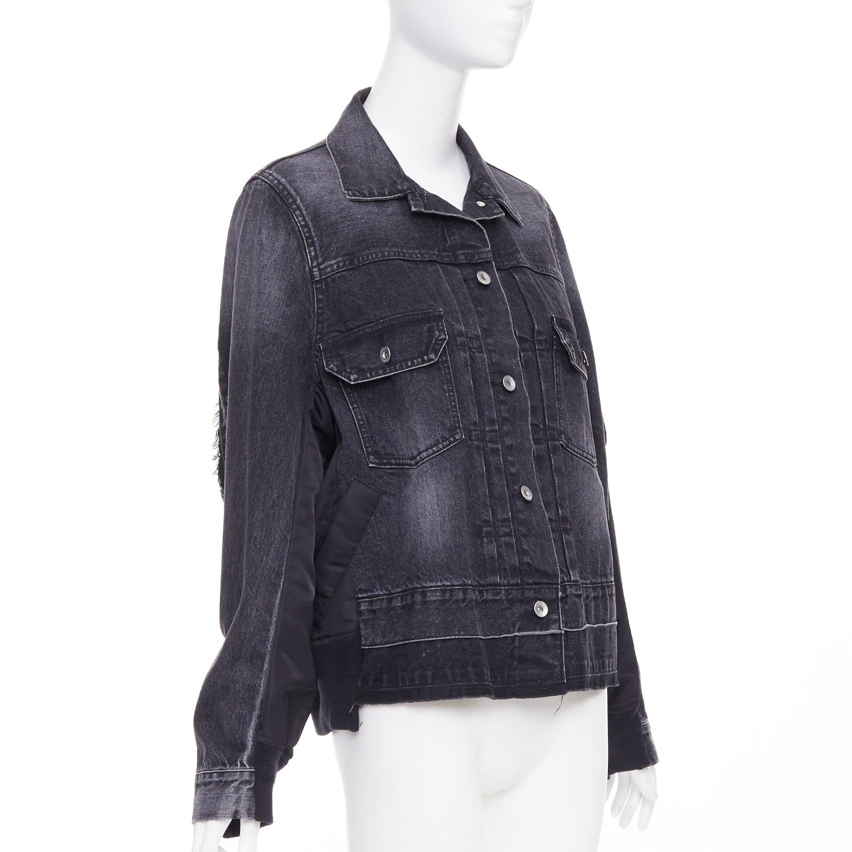 SACAI 2019 gris lavé coton mélangé denim noir nylon hybride veste JP2 M Bon état - En vente à Hong Kong, NT