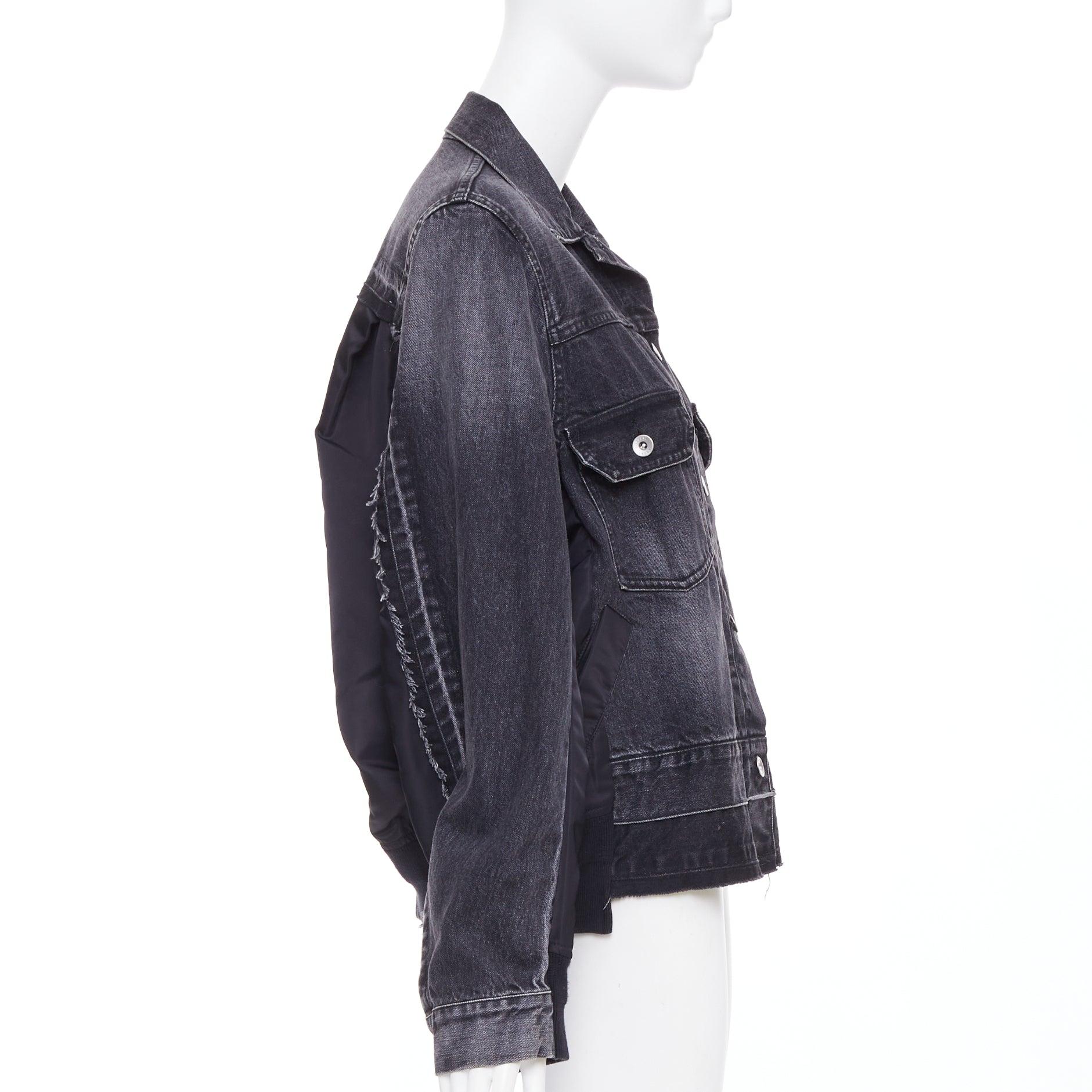 SACAI 2019 gris lavé coton mélangé denim noir nylon hybride veste JP2 M Pour femmes en vente