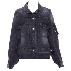SACAI 2019 giacca ibrida in denim misto cotone lavato grigio e nylon nero JP2 M