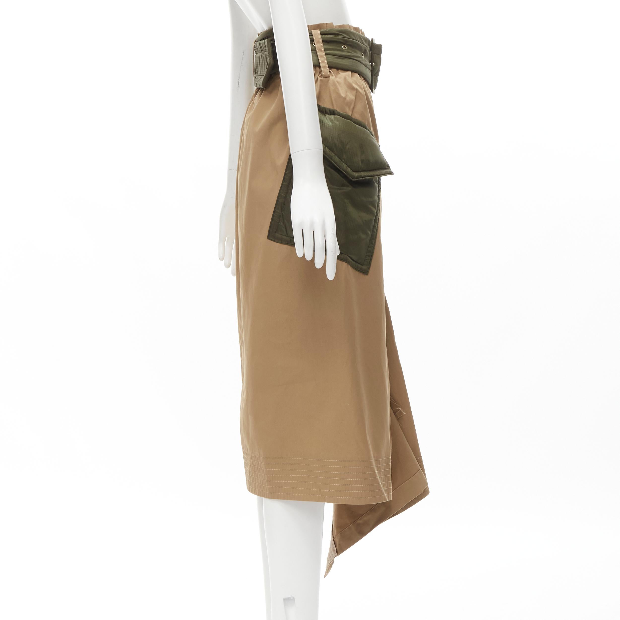 Brown SACAI 2019 khaki brown semi detached hem padded nylon pocket belted skirt JP2 M For Sale