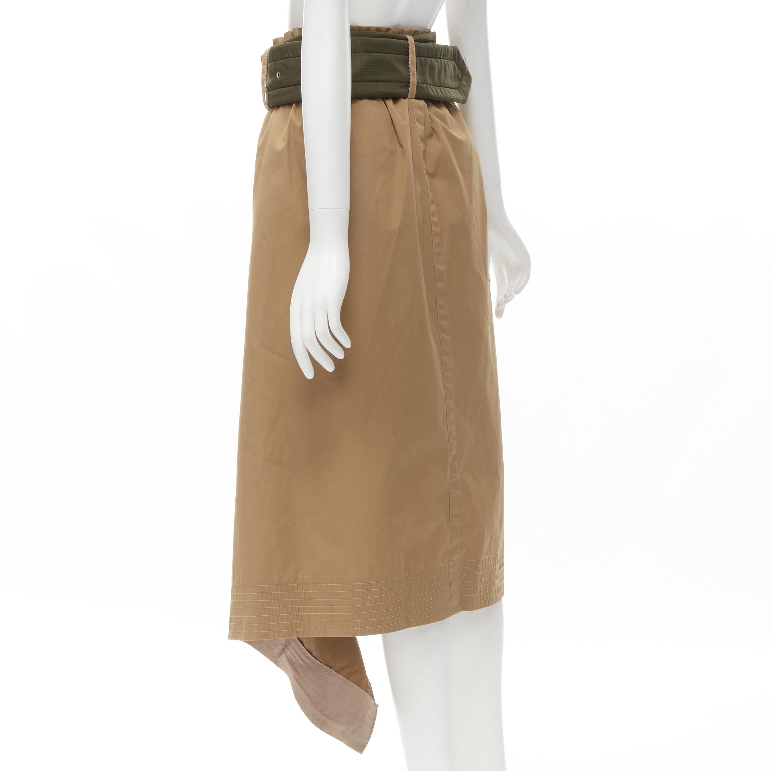 Women's SACAI 2019 khaki brown semi detached hem padded nylon pocket belted skirt JP2 M For Sale