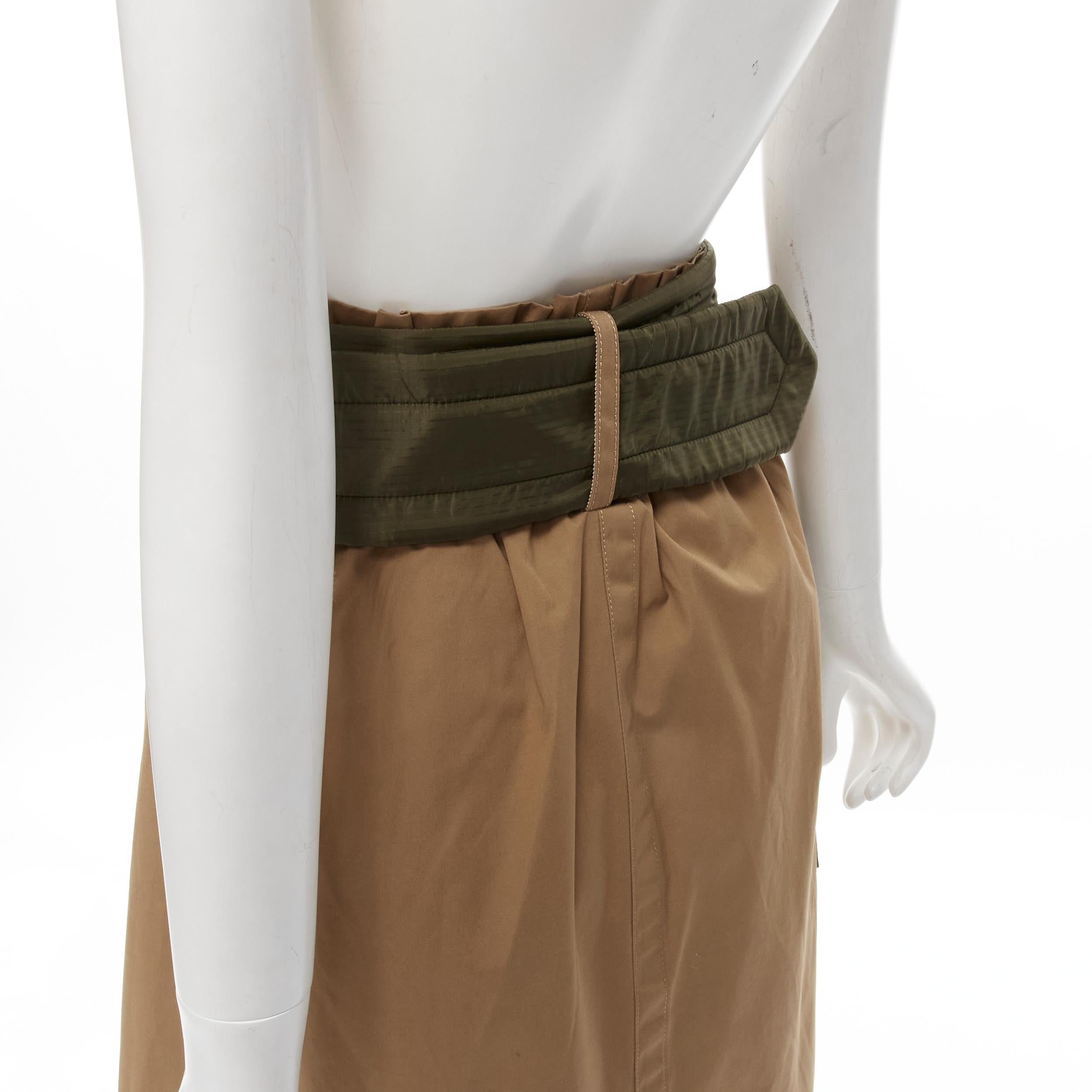 SACAI 2019 khaki brown semi detached hem padded nylon pocket belted skirt JP2 M For Sale 1