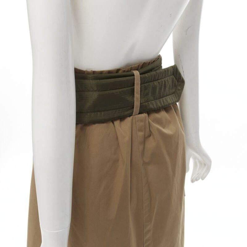 SACAI 2019 khaki brown semi detached hem padded nylon pocket belted skirt JP2 M For Sale 2