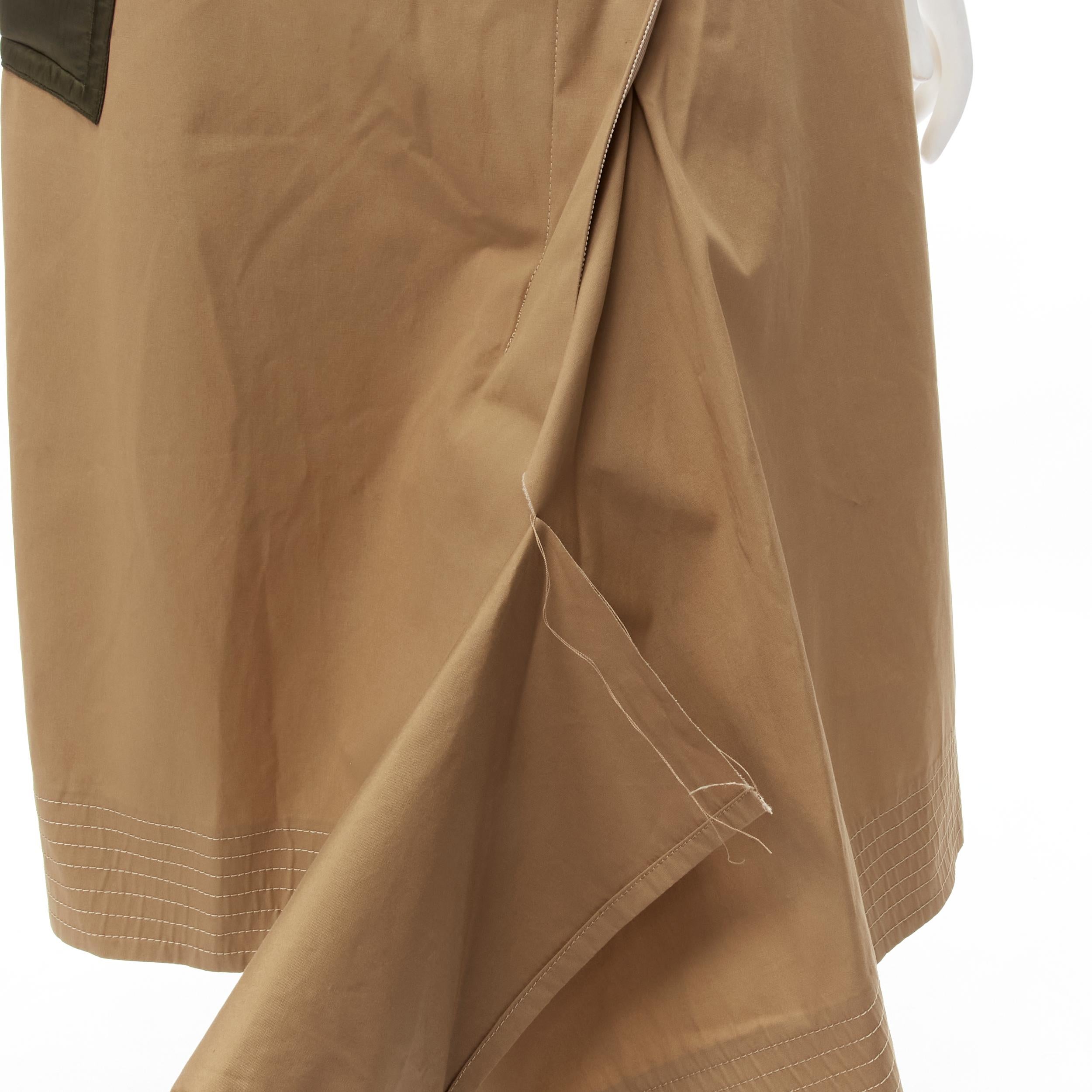 SACAI 2019 khaki brown semi detached hem padded nylon pocket belted skirt JP2 M For Sale 2