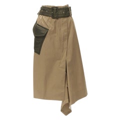 SACAI 2019 khaki brown semi detached hem padded nylon pocket belted skirt JP2 M