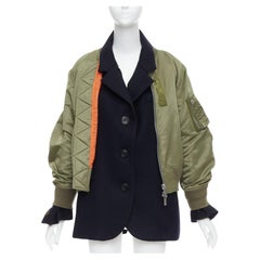 SACAI 2019 Melton MA1 black gree reconstructed blazer bomber JP1 S