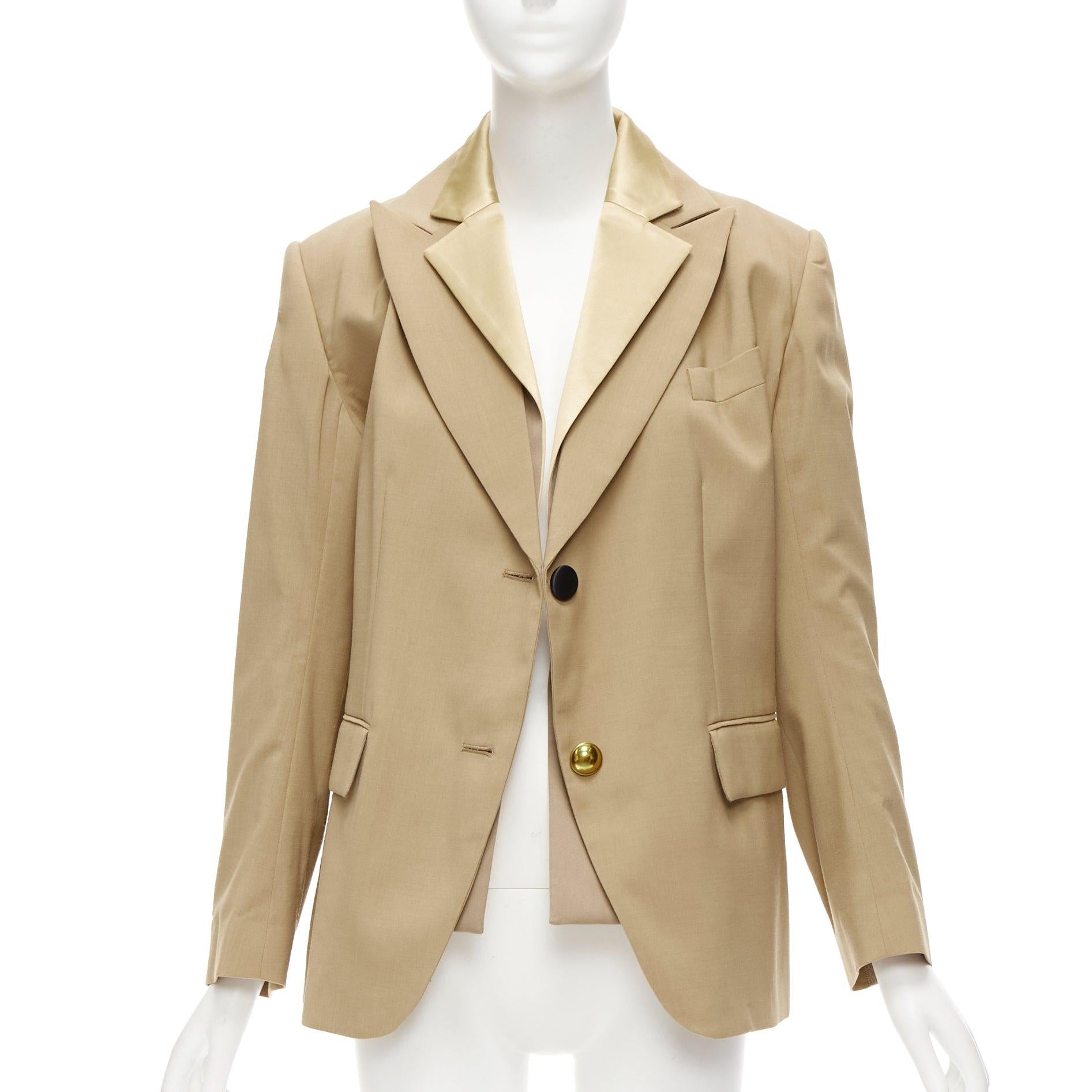 SACAI 2020 beige double collar mixed buttons deconstructed back blazer JP1 S In Excellent Condition For Sale In Hong Kong, NT