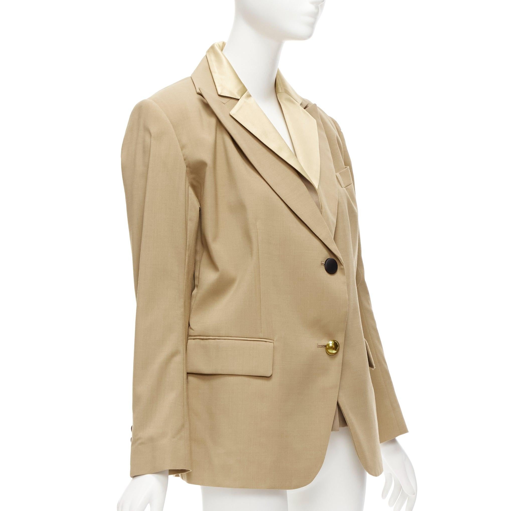 Women's SACAI 2020 beige double collar mixed buttons deconstructed back blazer JP1 S For Sale