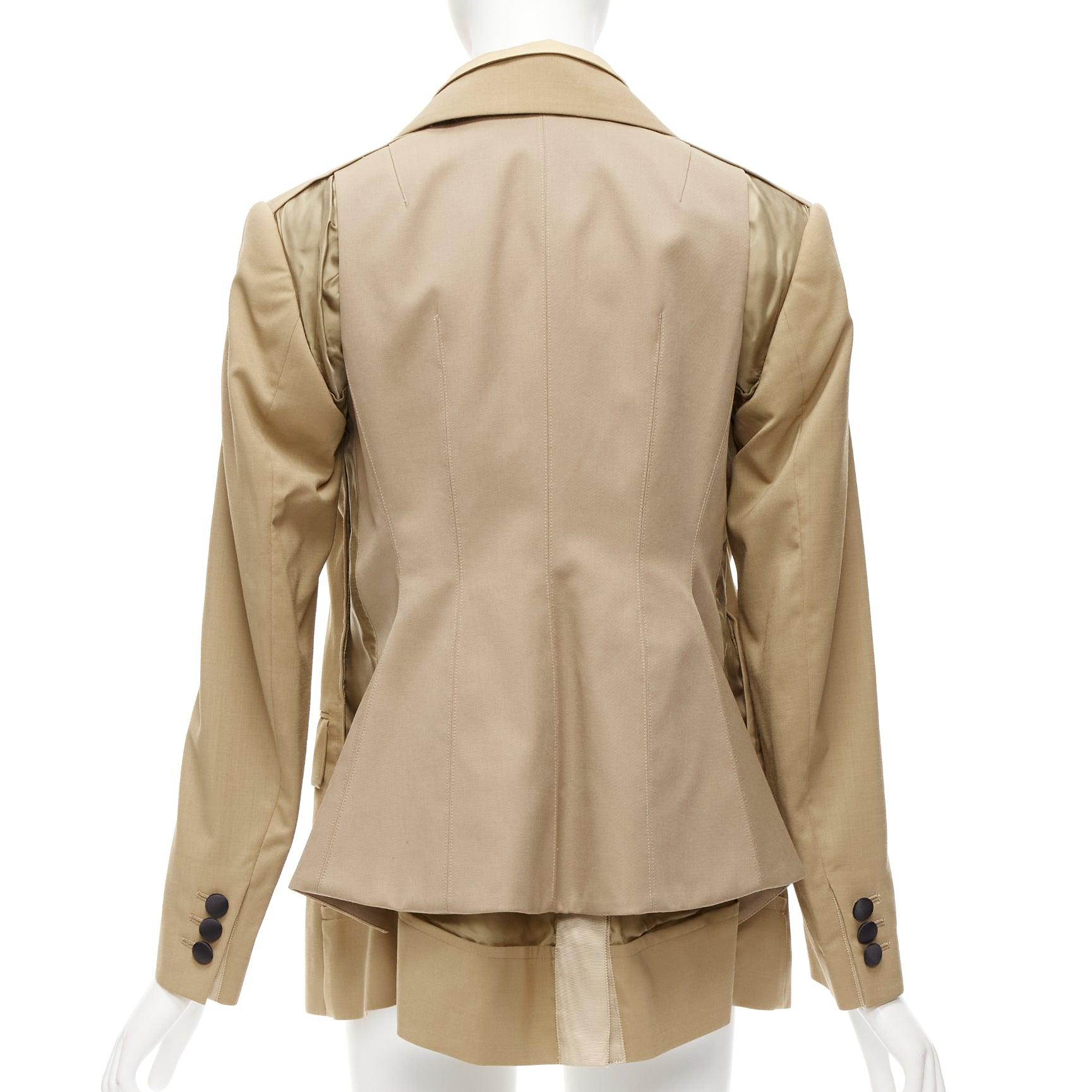 SACAI 2020 beige double collar mixed buttons deconstructed back blazer JP1 S For Sale 2