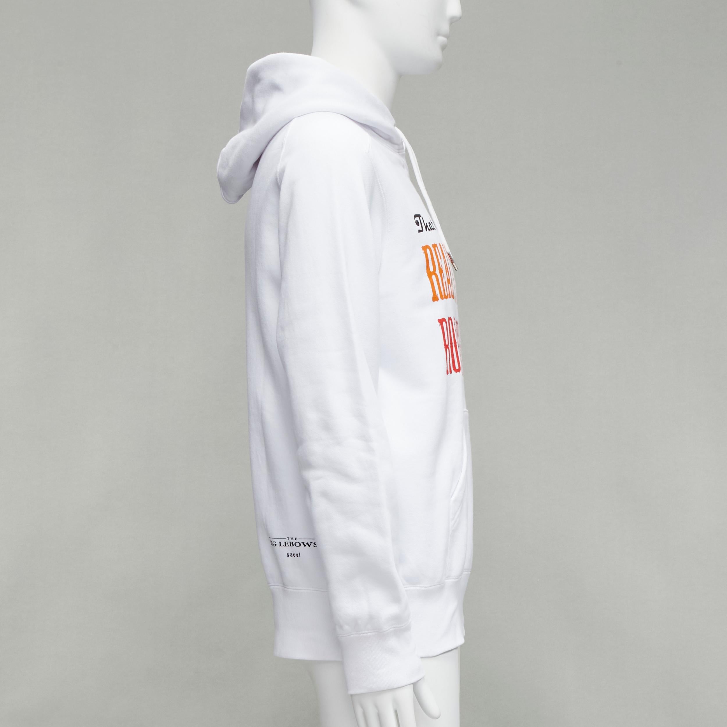 SACAI 2020 Big Lebowski Really Tied Room Together slogan white hoodie Sz.2 M In Excellent Condition For Sale In Hong Kong, NT